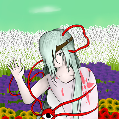 Ilustración de una mujer en un campo de flores